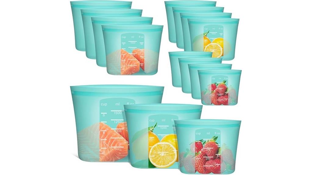 12 aqua silicone reusable bags