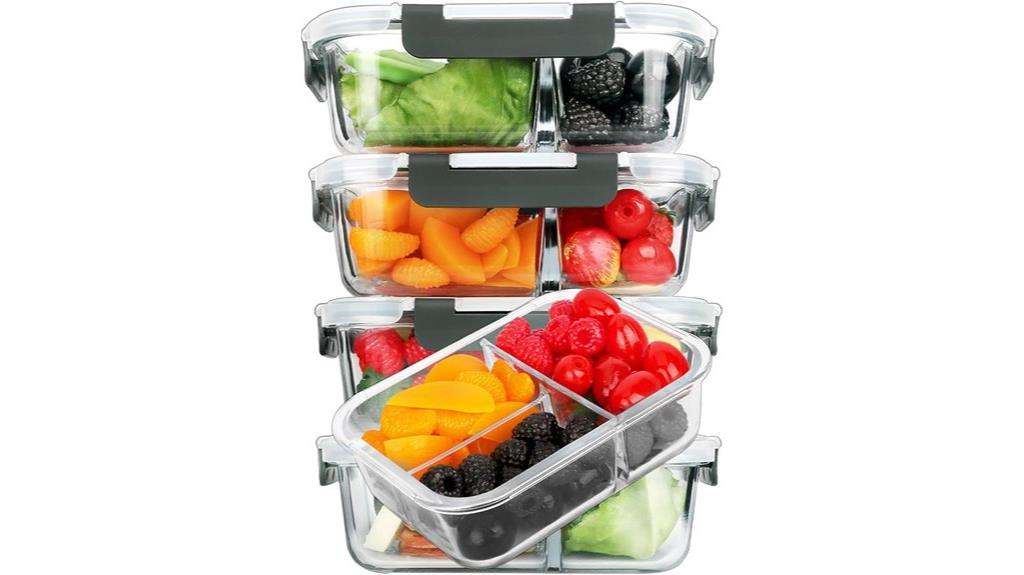 five glass containers with lids
