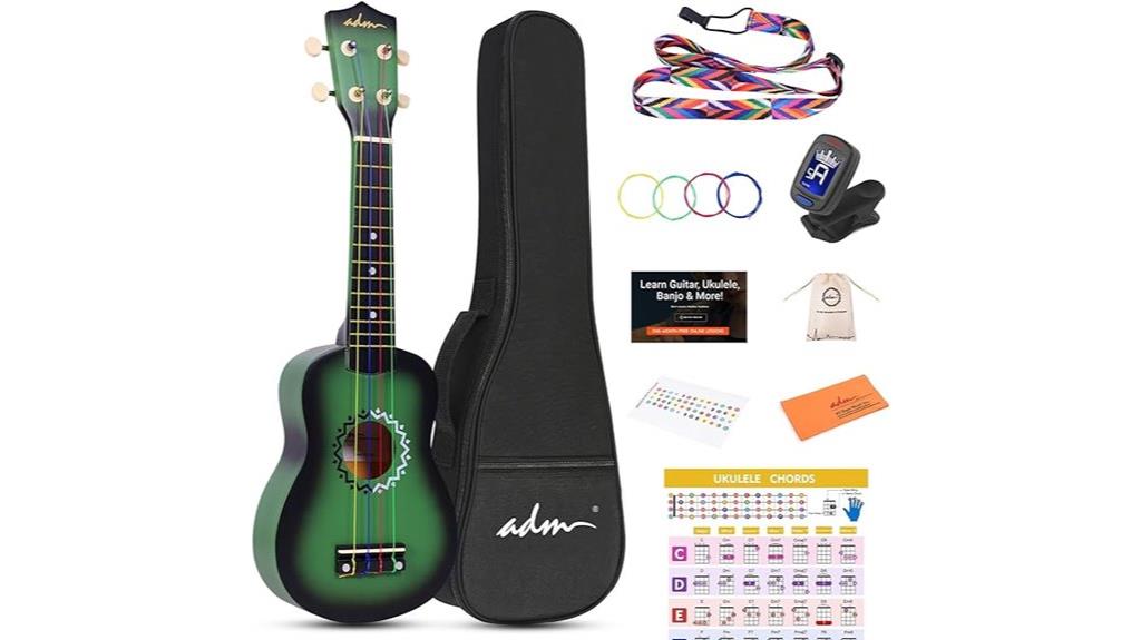 green 21 inch beginner ukulele