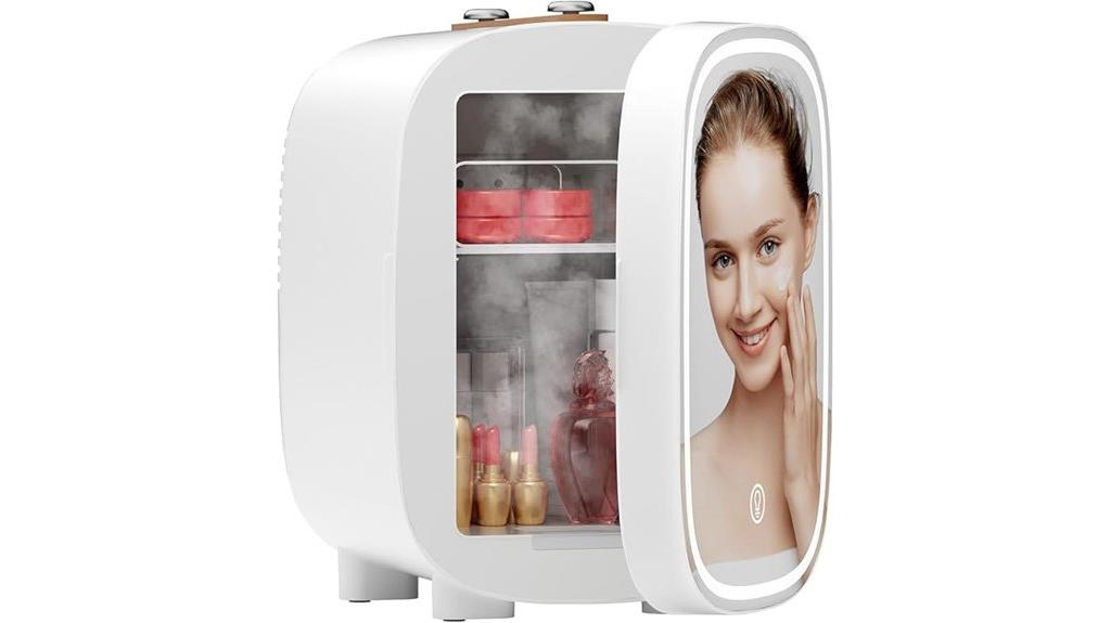 mini skincare fridge with mirror