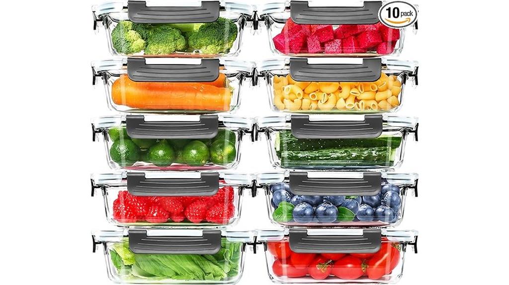 ten glass meal containers